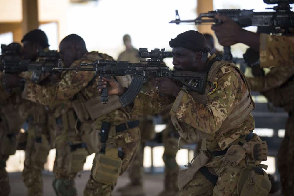 Mauritanian soldiers escorting a convoy of multinational Special Forces during Flintlock 20 exercise