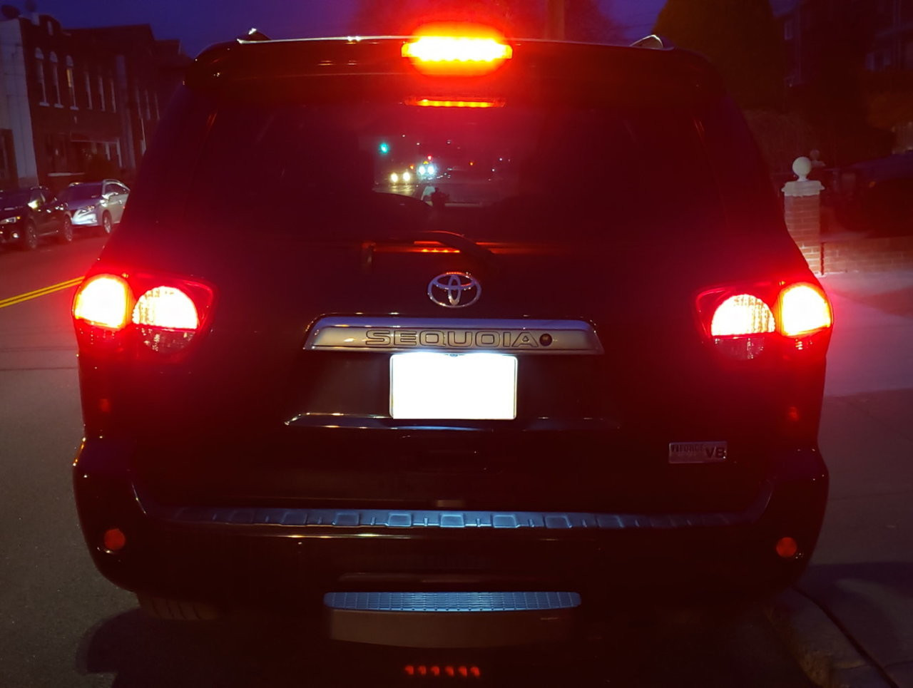 LED tail lights and stop lights installed on a Toyota Sequoia, improving vehicle visibility and aesthetics with aftermarket lighting.