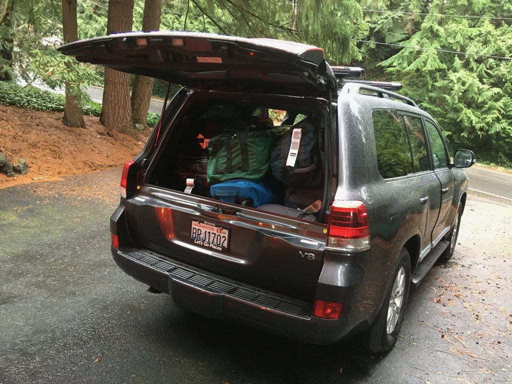 Rear seats folded down in a 2020 Toyota Land Cruiser