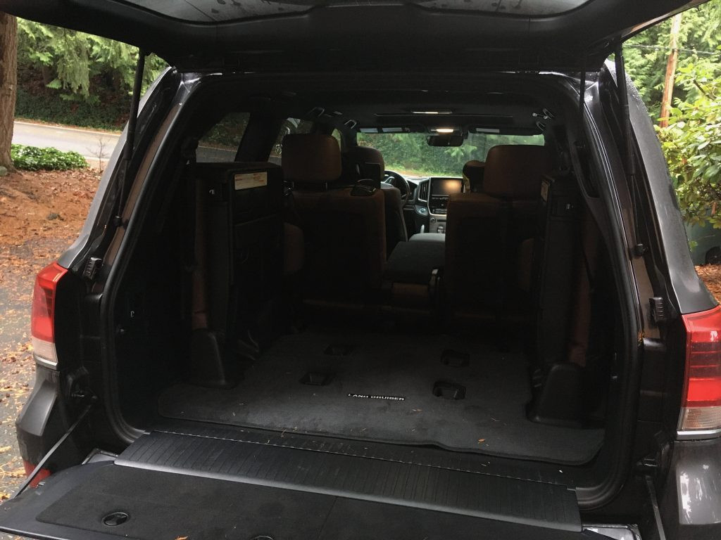 Interior of the 2020 Toyota Land Cruiser with folded seats