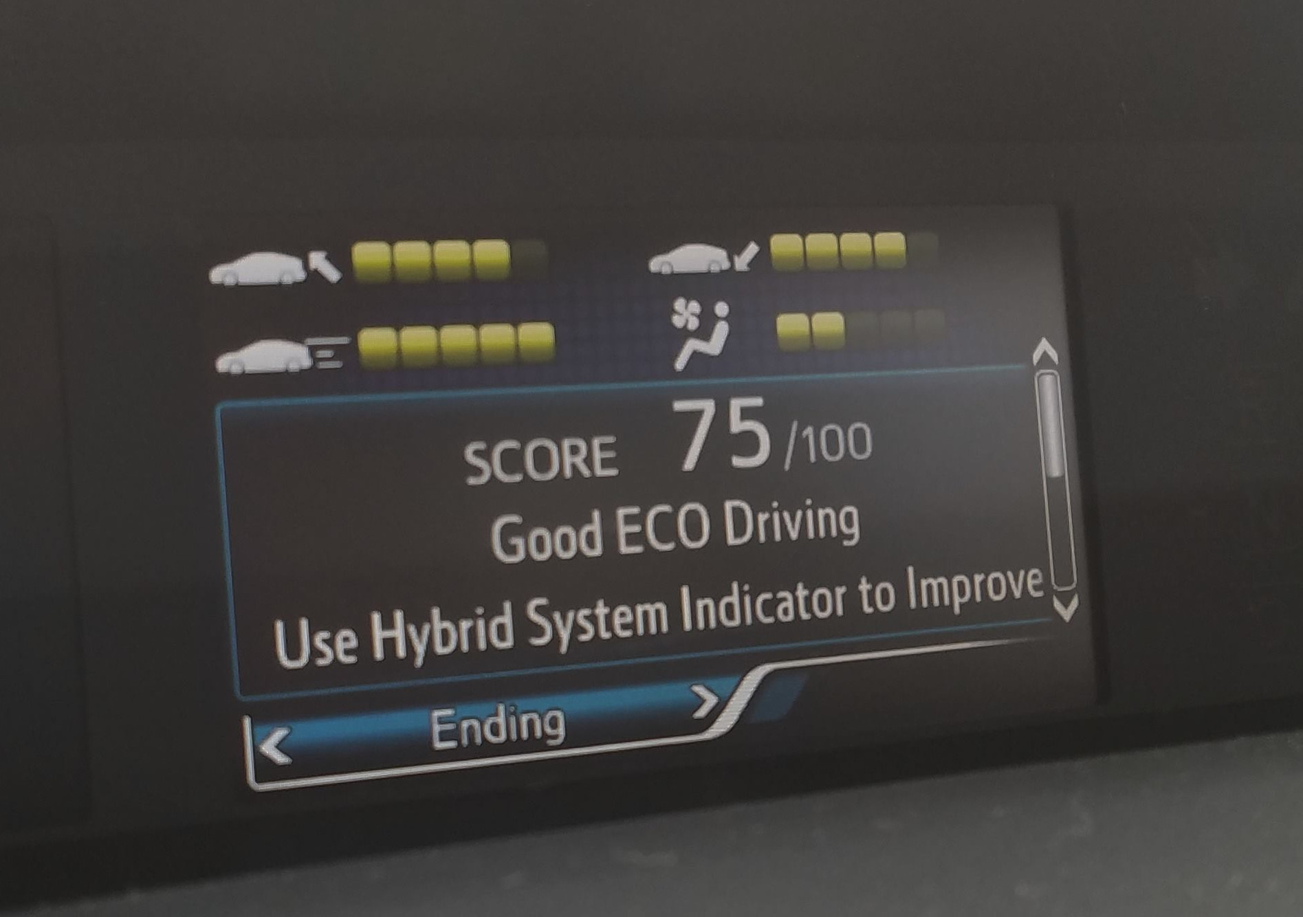 Dashboard display showing driving efficiency score in the 2017 Toyota Prius Prime