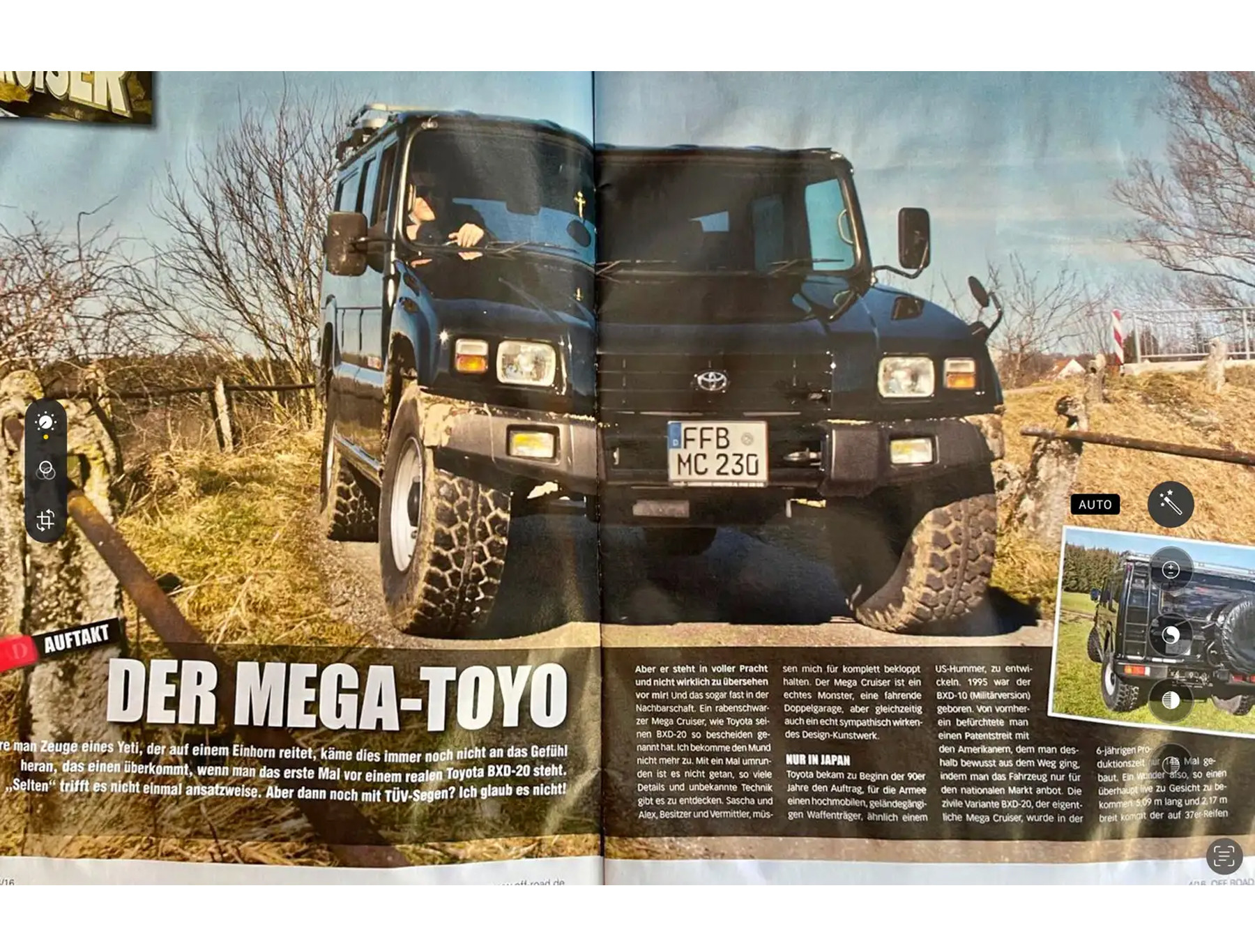 Side profile showcasing the Toyota Mega Cruiser's impressive ground clearance