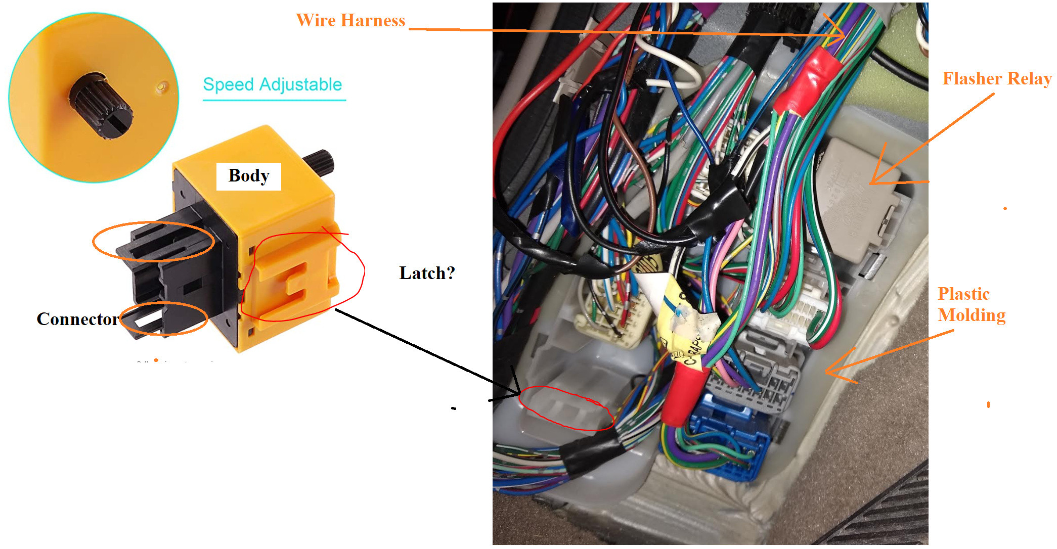 Flasher Relay Connector with Potential Release Points