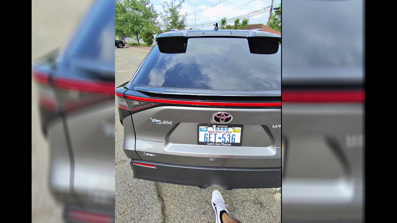 Hands-free foot-activated liftgate on the Toyota bZ4X electric SUV.