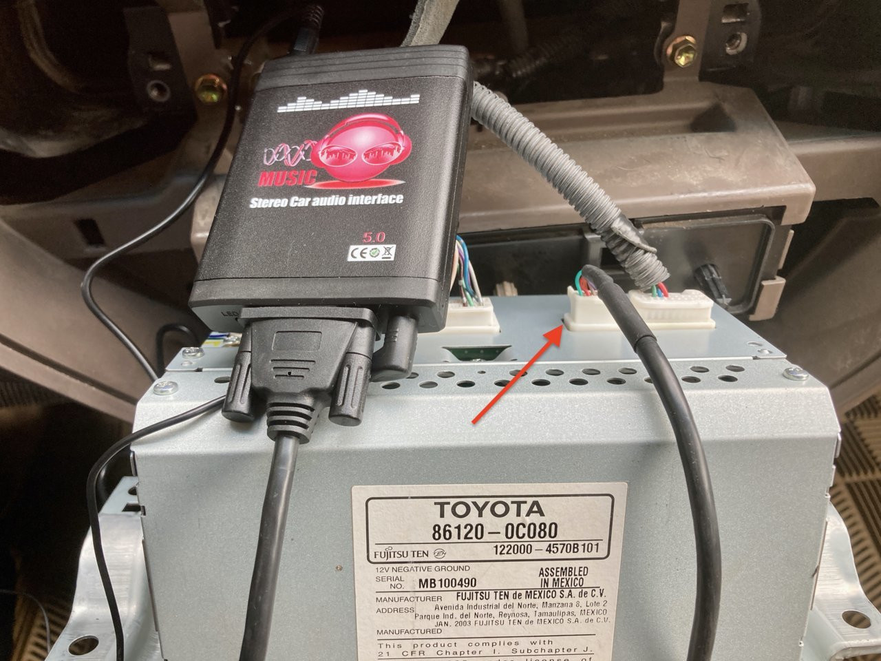 Bluetooth Receiver Plugged into 2006 Toyota Tacoma