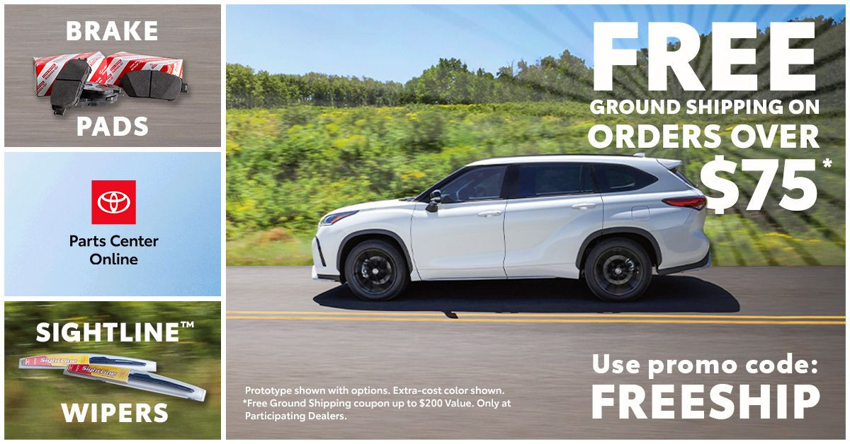 Image of Toyota Parts Center Online, emphasizing the availability of genuine Toyota parts with free shipping