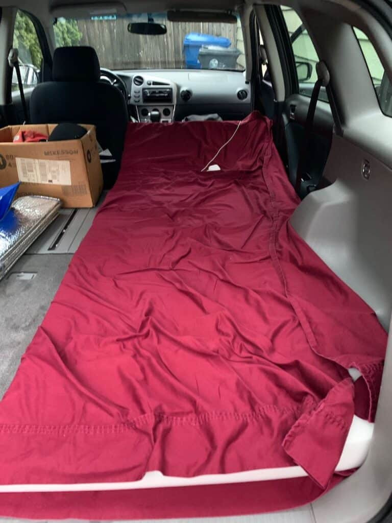 Mattress covered as I live in my Toyota Matrix