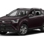 Toyota Rav4 SUV on a sunny day with clear blue sky and lush green trees in the background, showcasing its modern design and suitability for outdoor adventures.