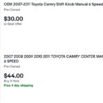 Toyota Camry Manual Transmission Gear Shift