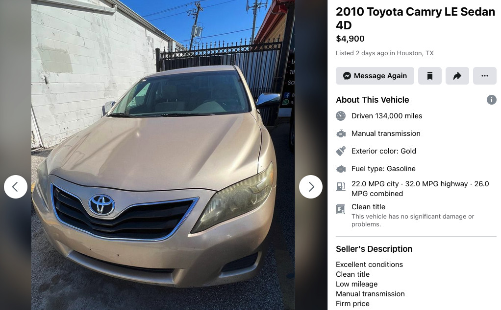 Beige Toyota Camry Manual Transmission