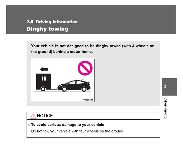 Toyota Prius towing warning - from owner